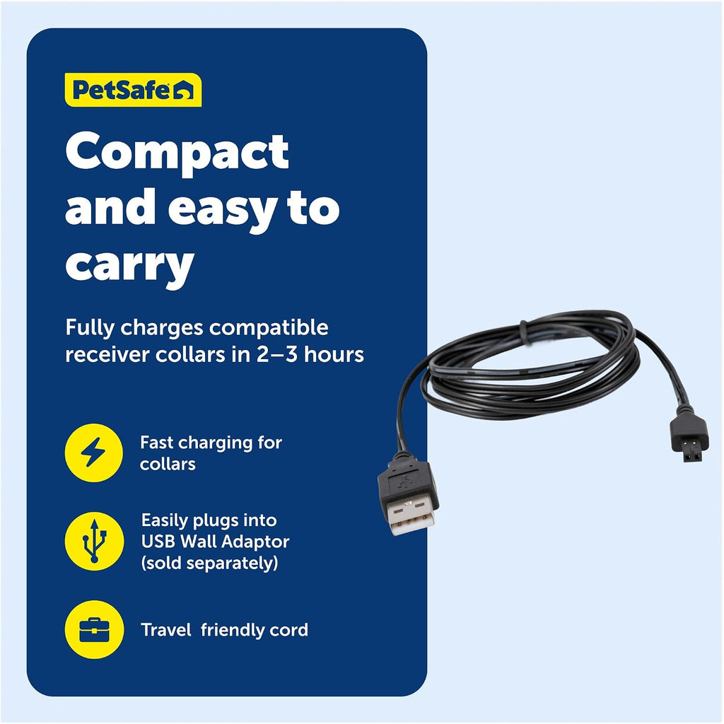 PetSafe wireless fence replacement charger showcasing the durable black cable construction.