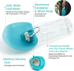 LumoLeaf pet water bottle with carabiner clipped to a backpack loop