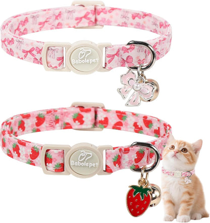 2 Pack Pink Cat Collars - Spring Summer Breakaway Cat Collar with Bell, Bow and Flower Pendant, Adjustable Kitten Collars for Girl Cats, Cute Pink Plaid &Bow - Image 10