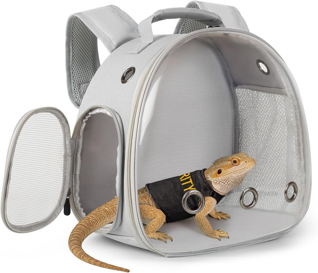 Bearded Dragon Carrier Backpack with Two Security Printing Harness with Leash Sets, Reptile Lizard Travel Bag to Carry and Transport Small Animal Kitten Bunny Guinea Pig to Vet(Brown, PU Leather) - Image 11