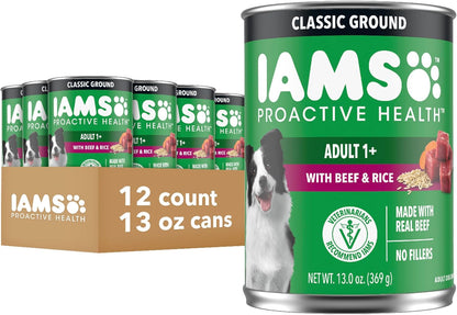 IAMS Proactive Health Wet Dog Food, Adult Wet Dog Food Multipack Ground Dinner, with Chicken & Rice, 13 oz. Cans (Pack of 12) - Image 12