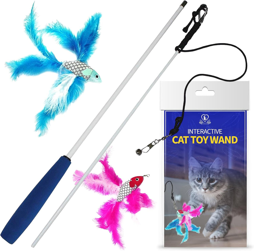 Purple feather attachment on the assembled interactive cat wand.