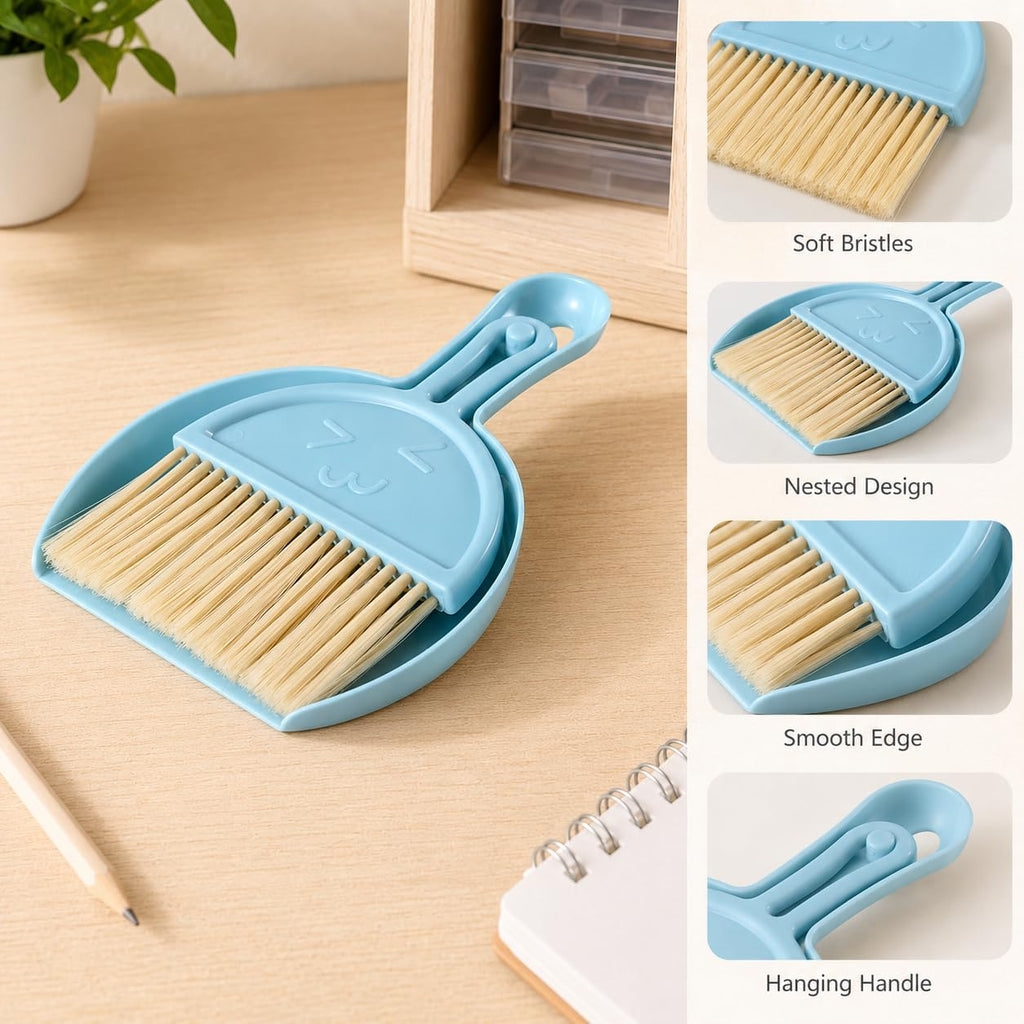Thymart mini dustpan and broom set being used to clear wood shavings from a hamster enclosure