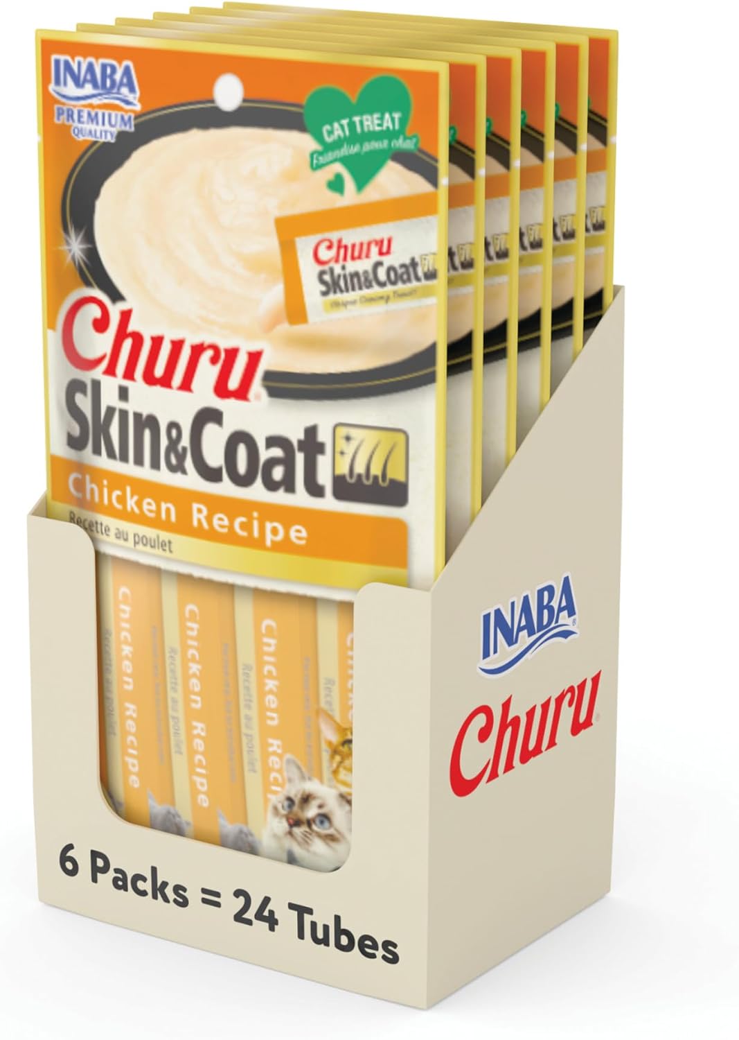 INABA Churu for Skin & Coat, Lickable, Squeezable Cat Treat with Omega Oils, Taurine and Vitamin E, 0.5 Ounces Each Tube, 50 Tubes, Skin & Coat Variety - Image 9