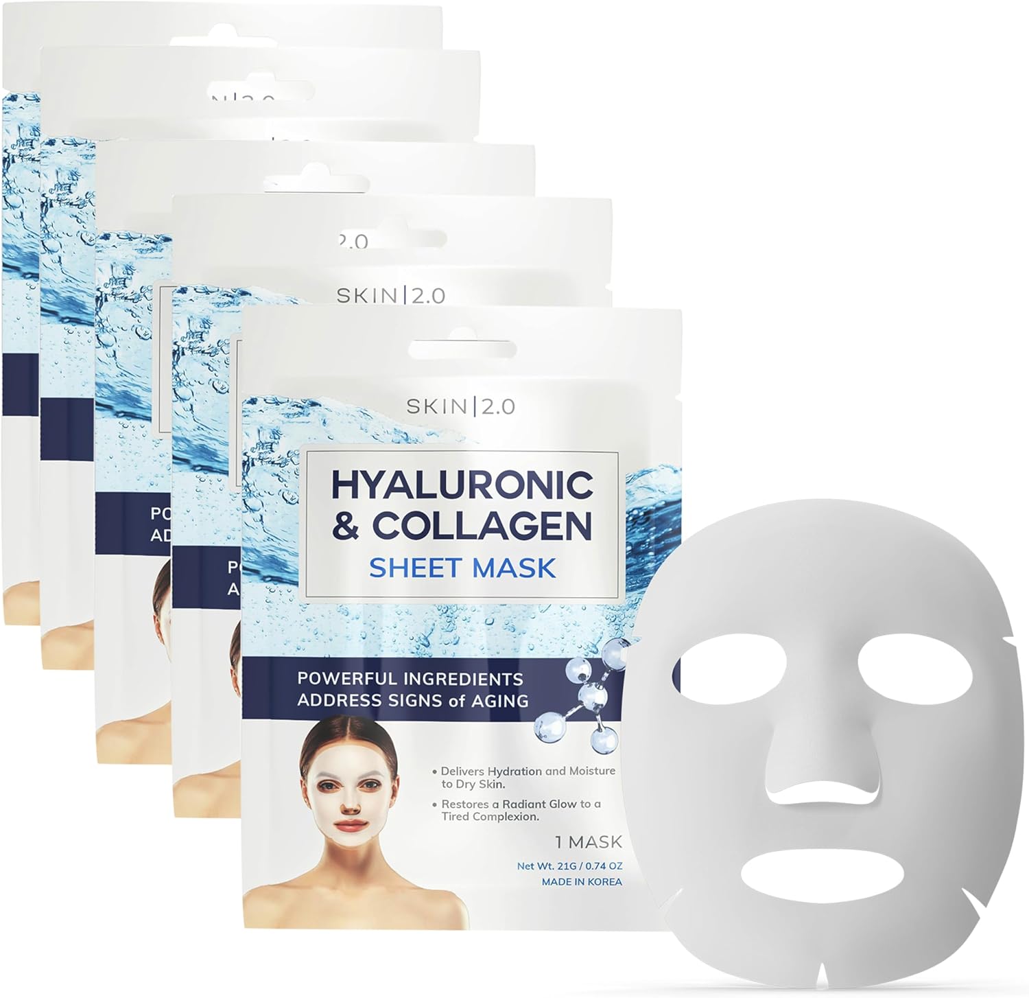Skin 2.0 Hyaluronic Acid and Collagen Sheet Mask pack front view