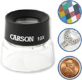 Carson LumiLoupe 10x stand magnifier front view showing transparent acrylic base