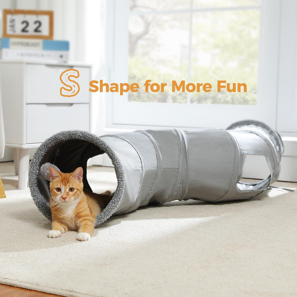 Cat playing inside the 51 inch long S shape cat tunnel tube