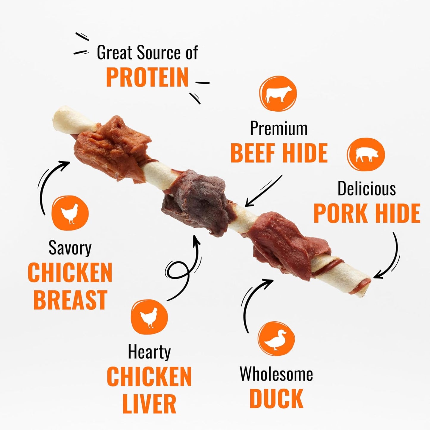 Long lasting beef hide kabob treat close up showcasing gourmet layers.