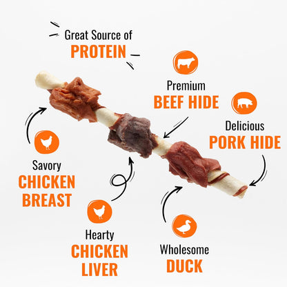 Long lasting beef hide kabob treat close up showcasing gourmet layers.