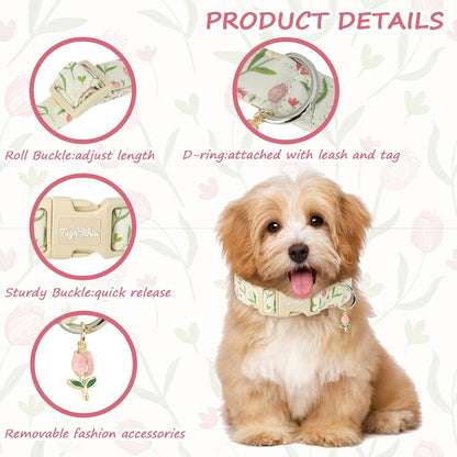 Adjustable floral dog collar with matching pendant detail