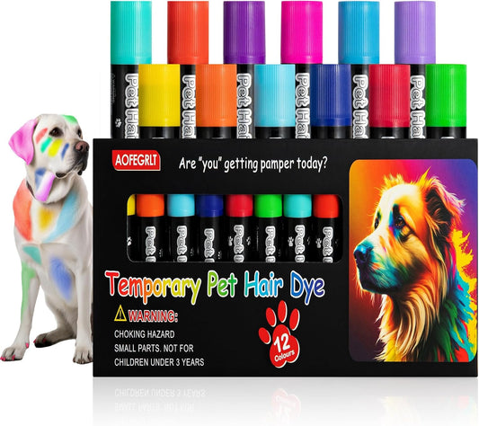 Aofegrlt 12 Pack Temporary Dog Hair Color Dye Pens front view