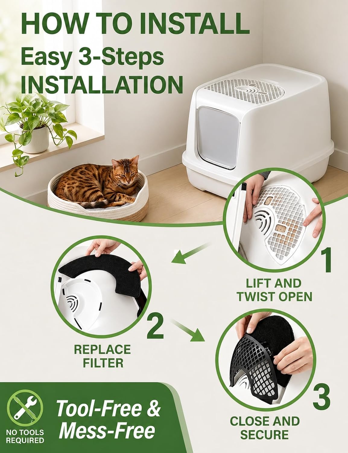 USA imported high performance charcoal air purifying filters for modern cat litter boxes