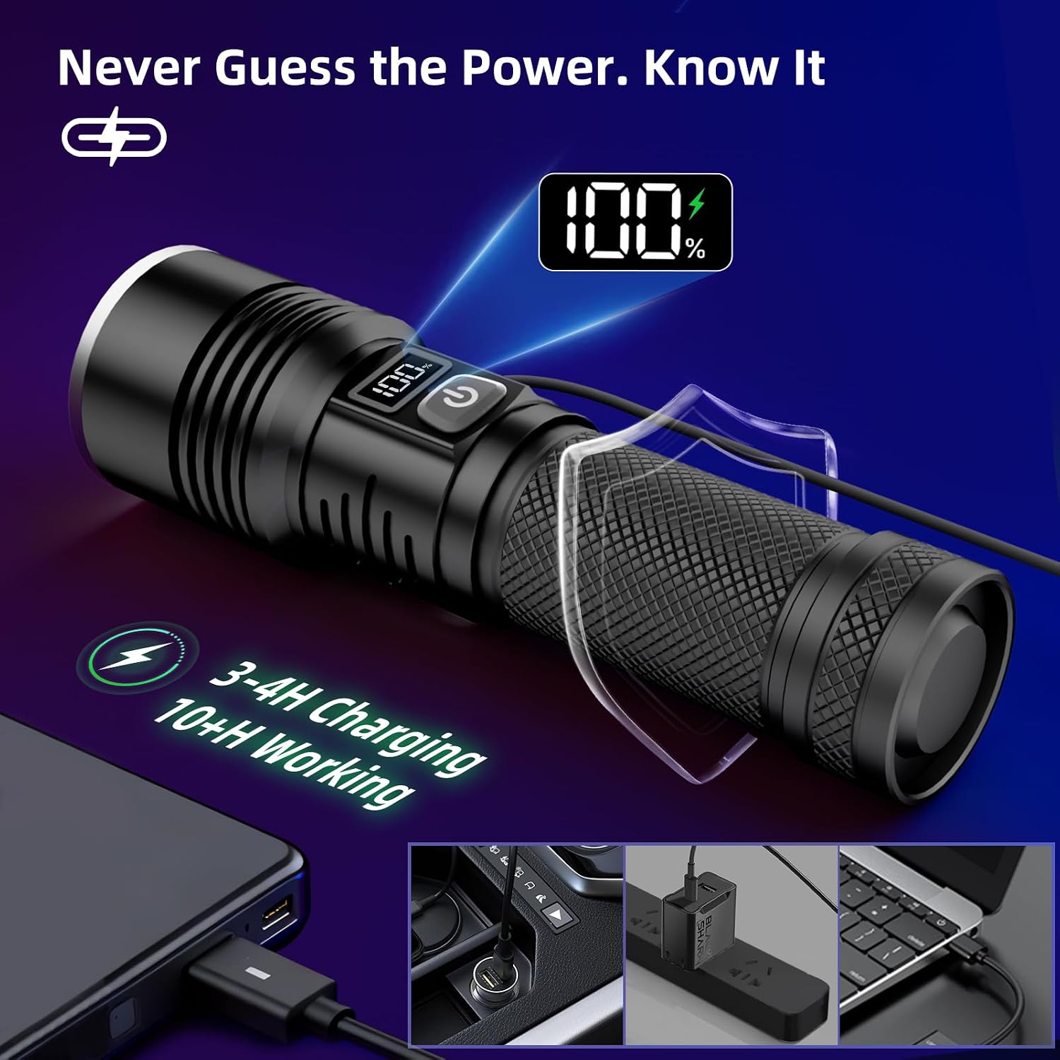 Tremdwoto high power LED ultraviolet flashlight highlighting the Type-C USB charging port interface.
