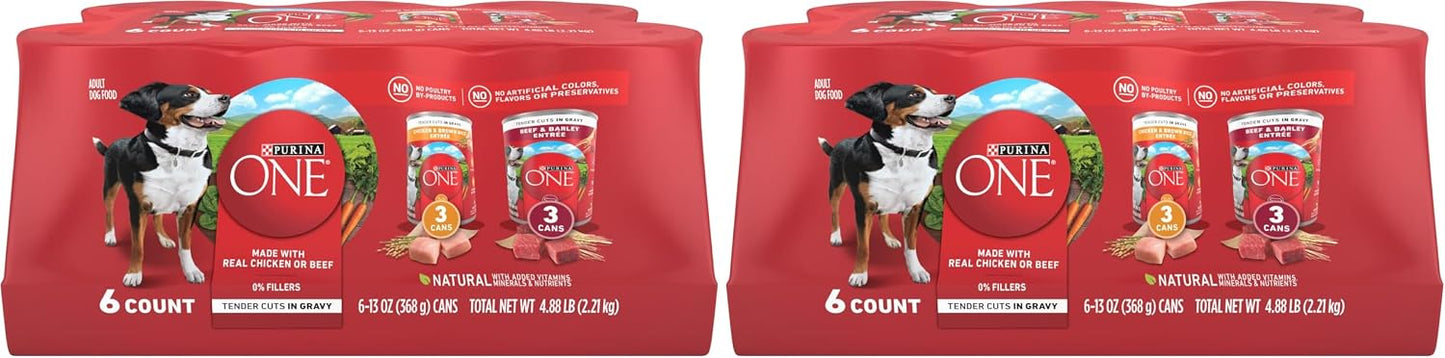 Purina ONE Tender Cuts in Gravy Chicken and Brown Rice, and Beef and Barley Entrees Wet Dog Food Variety Pack - (2 Packs of 6) 13 oz. Cans - Image 10