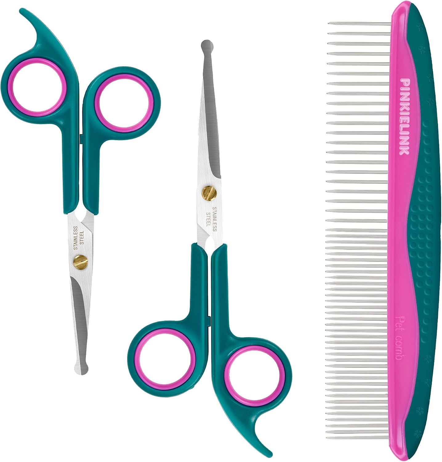 Detailed view of ergonomic handle on pet grooming shears