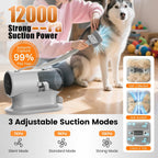 AIRROBO pet vacuum kit for shedding grooming with eight professional tools arranged neatly.