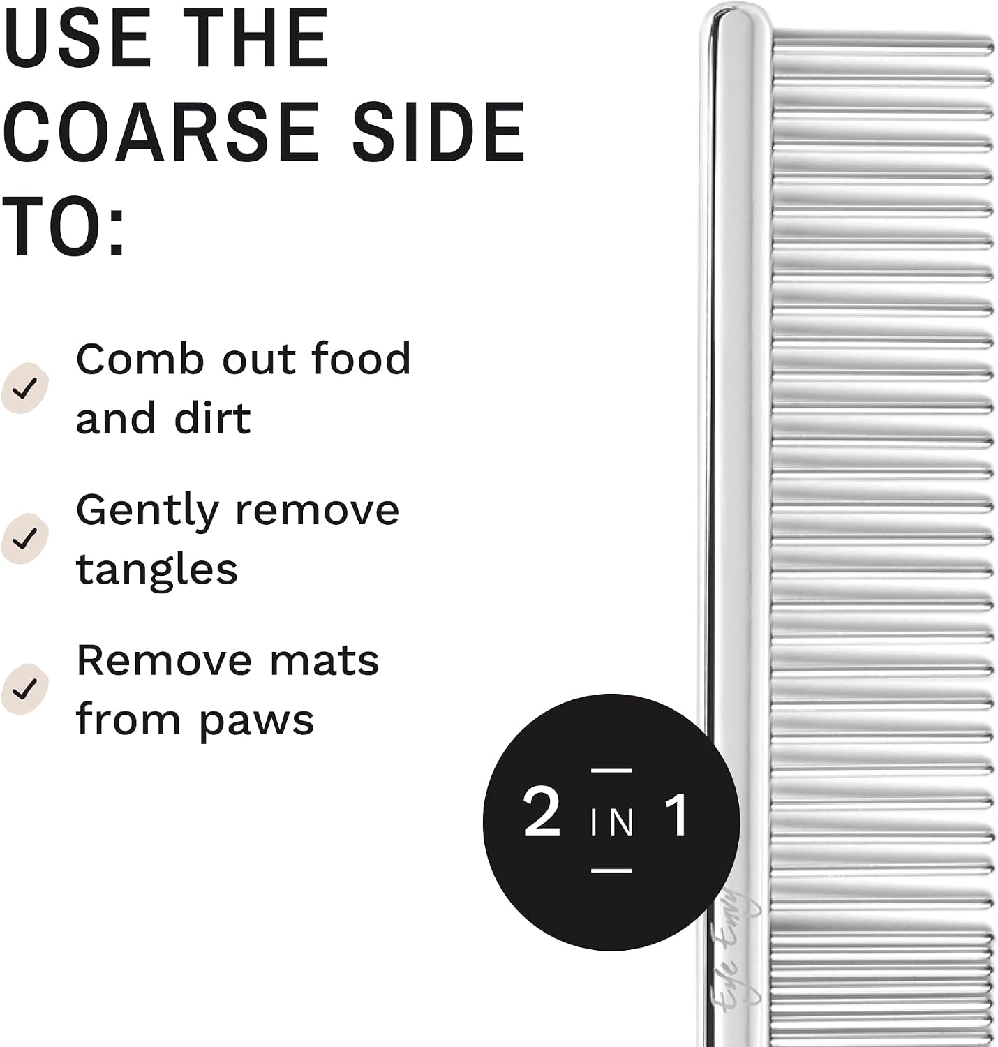 Eye Envy professional pet comb highlighting the comfortable grip handle for delicate eye cleaning