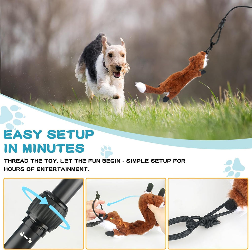 Squeaky plush toy lure tail attachment included with the YILAKO flirt pole set