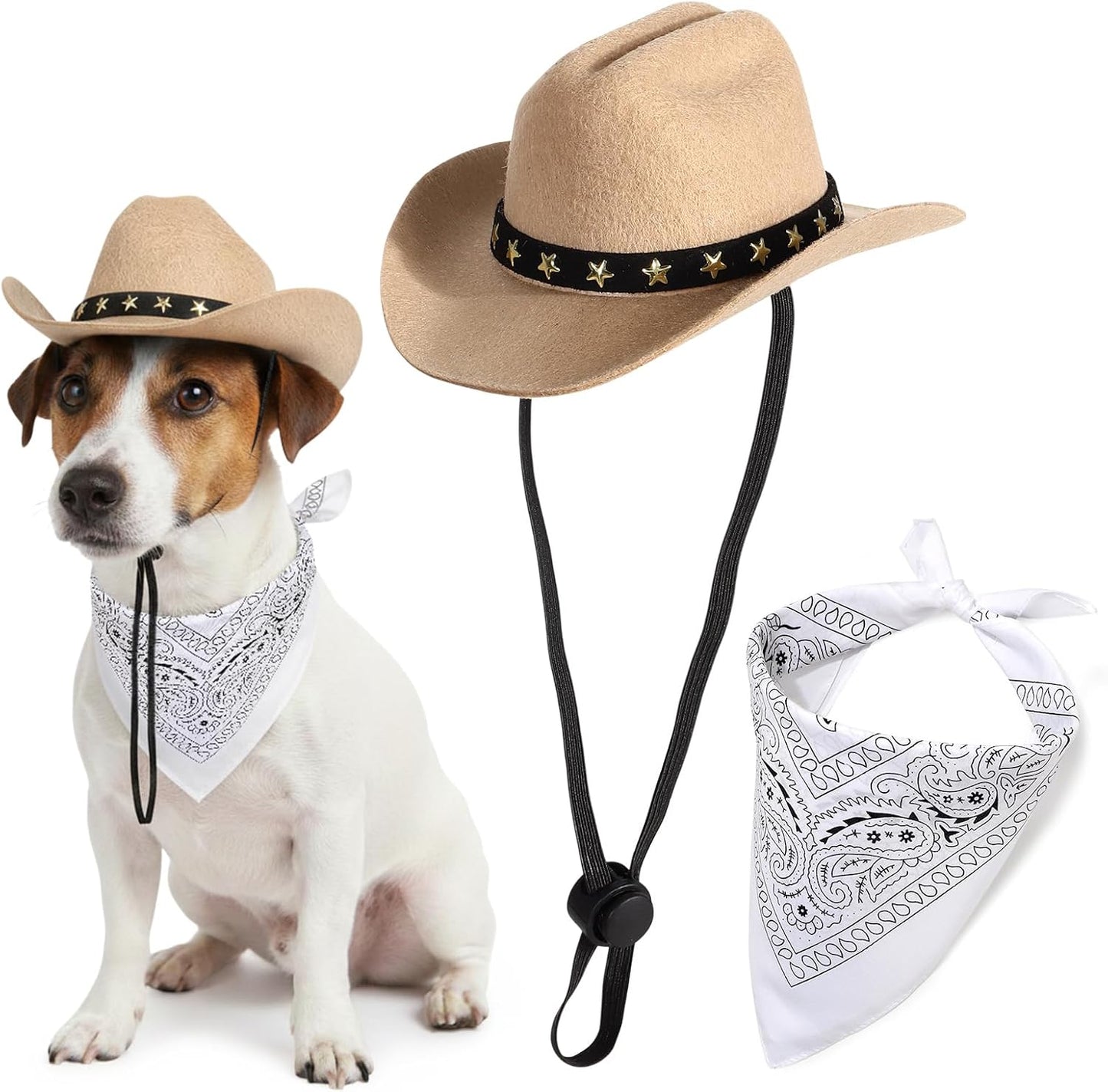 Pet Cowboy Costume, Dog Cowboy Hat with Bandana Scarf, Adjustable Cat Cowboy Hat for Party Cosplay Christmas, Halloween Cowboy Costumes for Small Pet Dogs Cats (Brown, Small) - Image 12