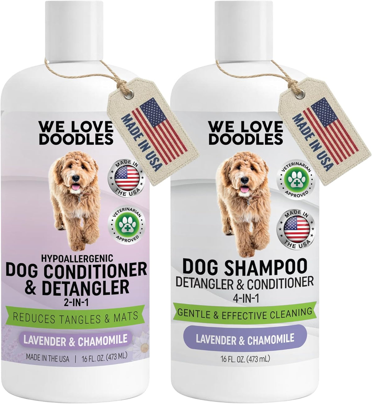 Dog Shampoo, Conditioner & Detangler - Best Shampoo for Goldendoodles, Poodles & Doodles Pet Hair - Hypoallergenic, Tearless, Sensitive Skin for Puppies & All Dog Breeds - Made in USA, 16OZ (Lavender) - Image 13