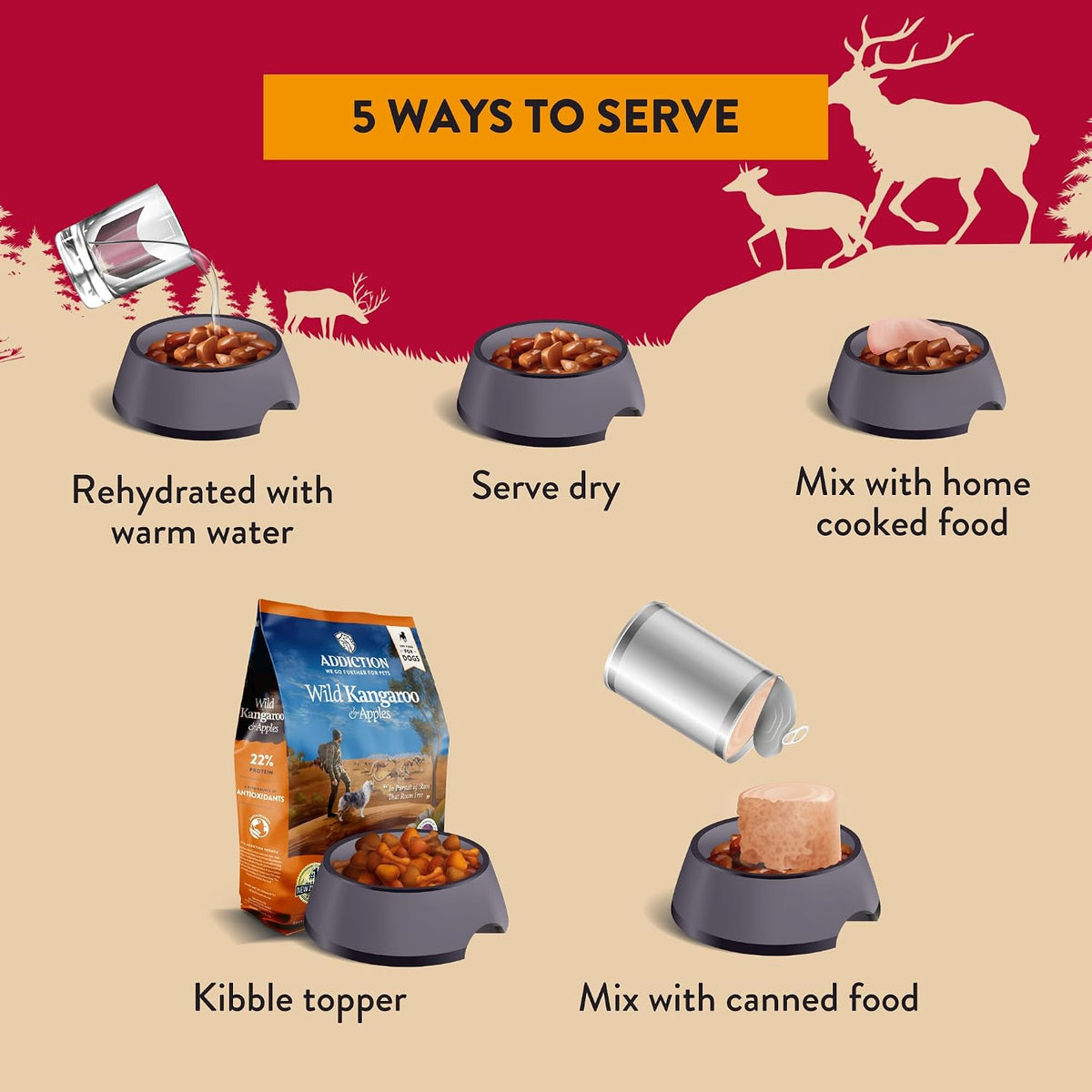 Addiction raw alternative dog food with New Zealand venison for sensitive digestion