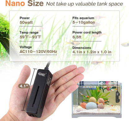 Side profile of slim Hygger aquarium heater
