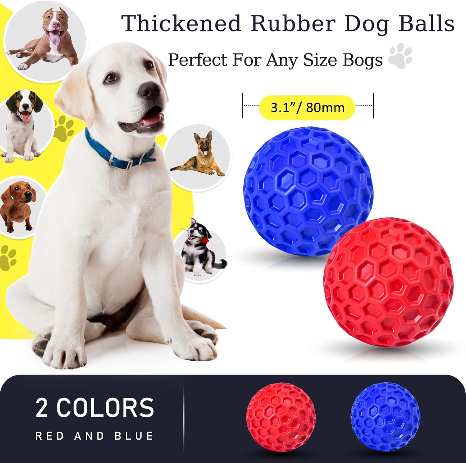 Cheodin rubber dog toy ball showing honeycomb texture