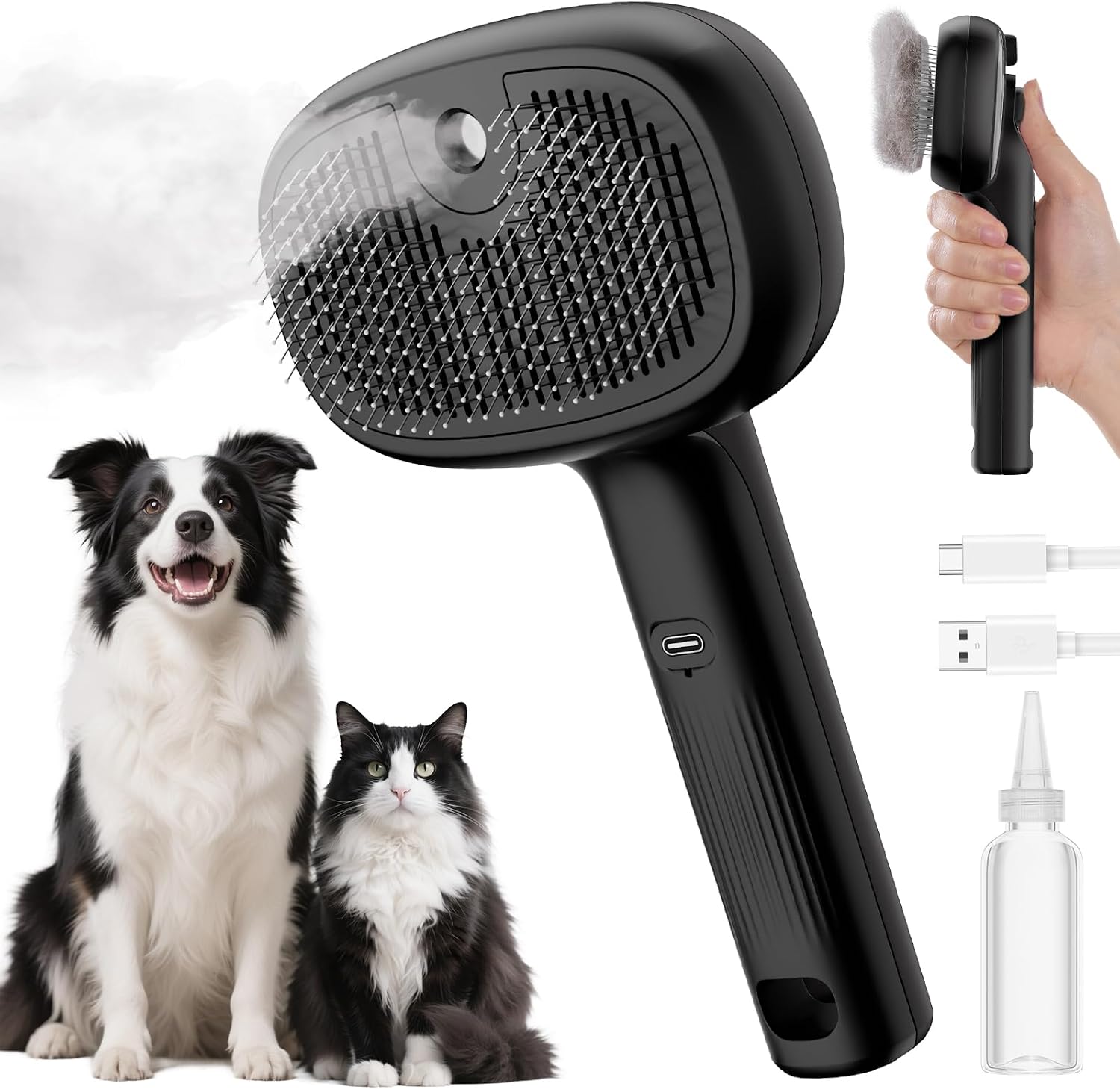 Pecute Self-Cleaning Steam Dog Cat Brush for Heavy Shedding/Long Coats | Gentle, Undercoat removal & smoothing, Shedding control, For water-anxious pets, 2 cool mist modes, XL tank, 240-min runtime - Image 13