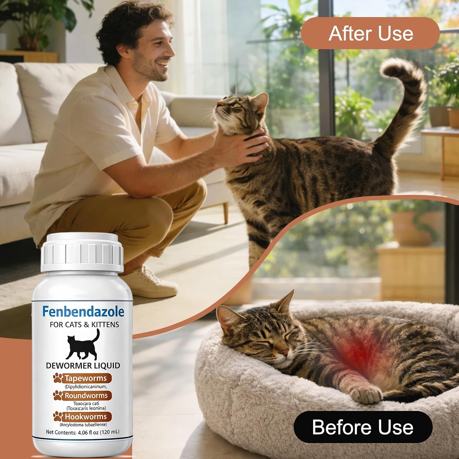 Broad spectrum cat wormer liquid with oral dosing syringe