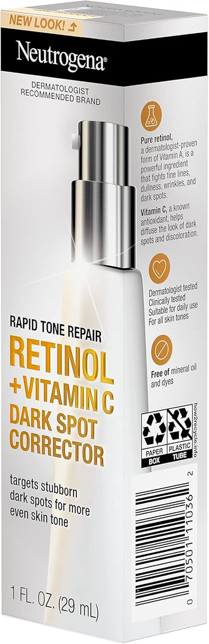 Neutrogena Rapid Tone Repair Retinol + Vitamin C Dark Spot Corrector Face Serum, Daily Anti-Wrinkle Dark Spot Corrector to Brighten & Even Tone, Mineral-Oil & Dye-Free, White, 1 oz - Image 9