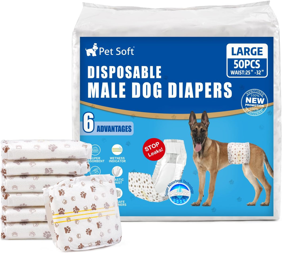 Pet Soft Dog Diapers Male - Disposable Male Dog Wraps Wetness Indicator, Ultra Absorbent Doggie Diapers Comfortable for Incontinence Excitable Urination, 50pcs XSmall - Image 11