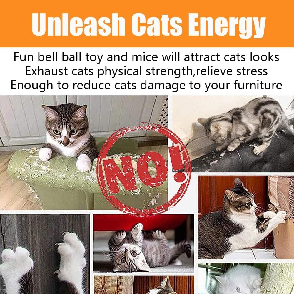 Close up view of non toxic crinkle balls and jingling bell spheres designed for indoor kittens.