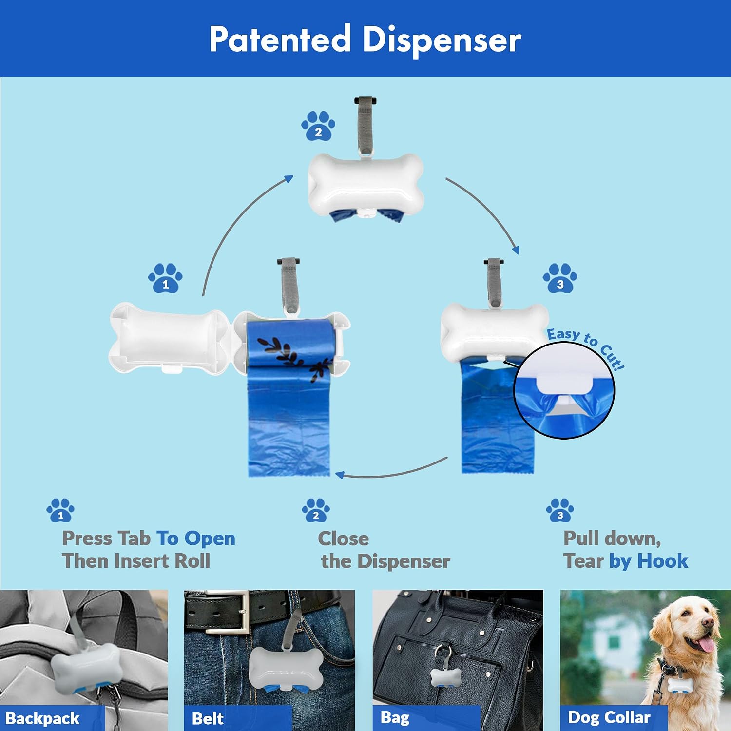 Leakproof unscented pet poop bags roll close up demonstrating coreless design.