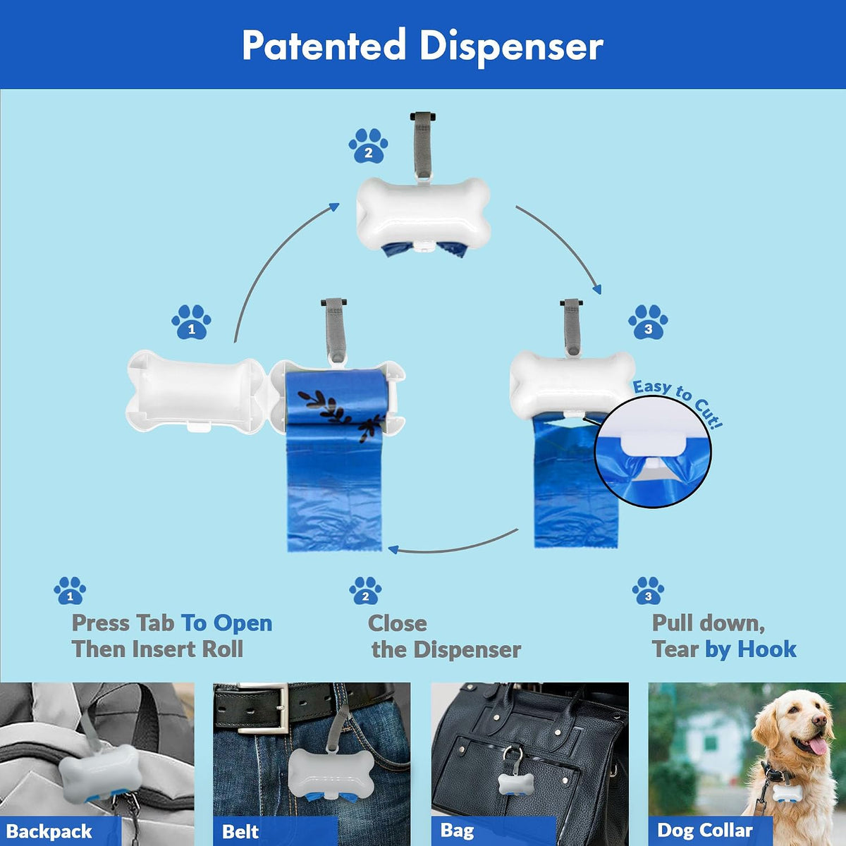 Leakproof unscented pet poop bags roll close up demonstrating coreless design.