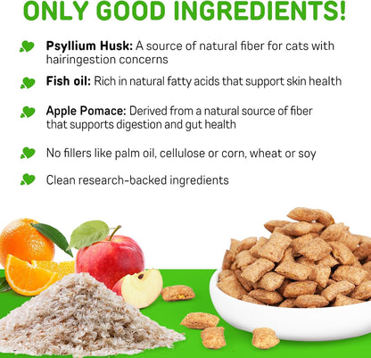 Premium psyllium husk cat supplements for hairball control showing texture and size.