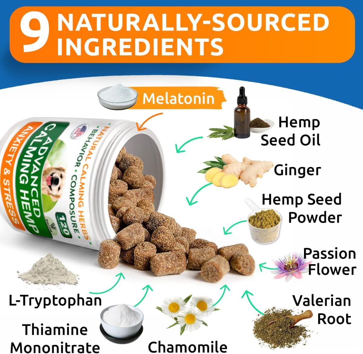 USA imported hemp calming treats for dogs barbecue flavor