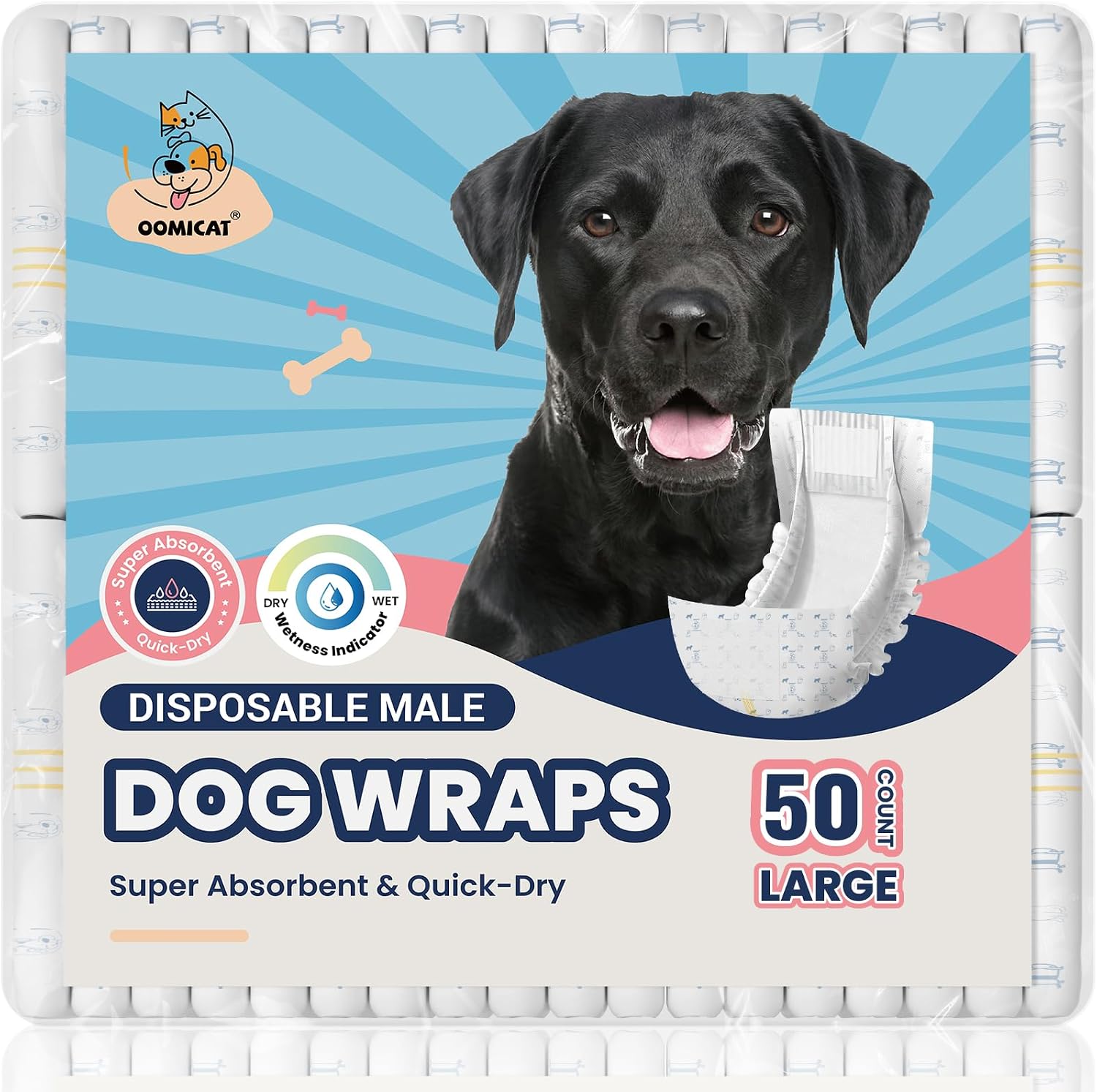 Dog Diapers Male, X-Small 50 Ct, Super Absorbent Male Dog Wraps with Wetness Indicator, Soft Pearl Weave Non-Woven Fabric, Breathable Belly Bands for Male Dogs, Fit for Chihuahua, Yorkshire - Image 9