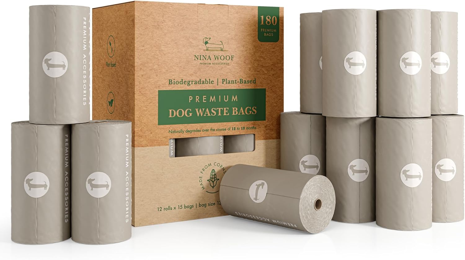 NINA WOOF Dog Poop Bags Rolls - 90 Compostable & Biodegradable for Puppy Walks, Travel, Thick Refill Housebreaking dog poo bags Premium Cornstarch Pet Poo Bags Dogs - Image 9