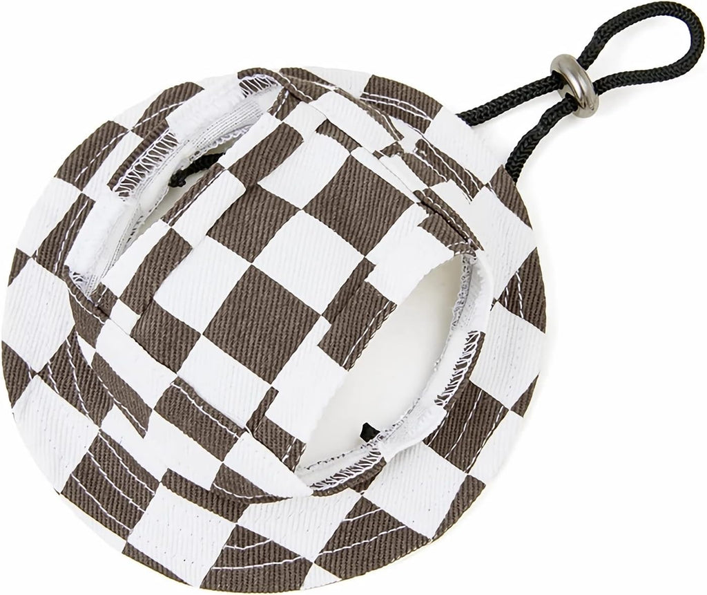 Dog Sun Hat Cute Pet Hat Trucker Hat with Ear Holes for Sun Protection Adjustable Square Print Cotton Fisherman's Hat for for Small Medium Dogs Cats - Image 9