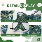 ExploreU adjustable dog rain jacket on a small pet showing belly coverage straps