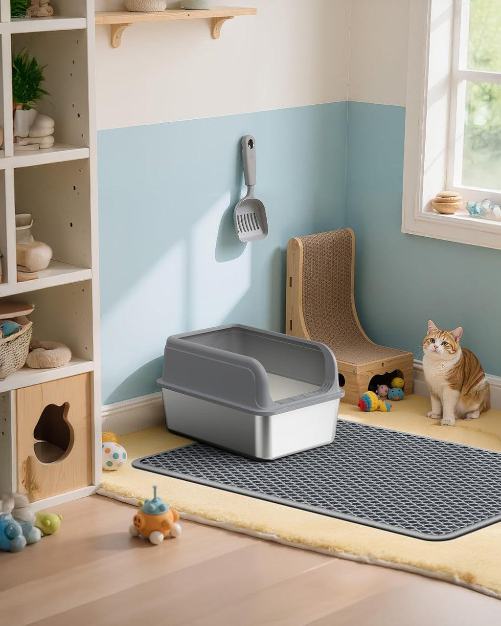 Powools Cat Litter Mat - 23.2" x 14.6" Small Litter Box Mat with Double Layers, Urine-Proof and Non-Slip Litter Trapping Mat, Easy to Clean Kitty Litter Mats for Floor, Scatter Control, Grey - Image 9