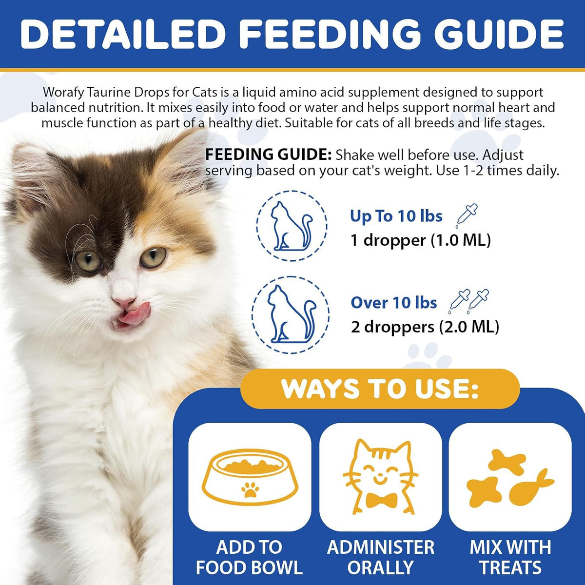 Premium liquid taurine drops mixed into cat food for daily vitality