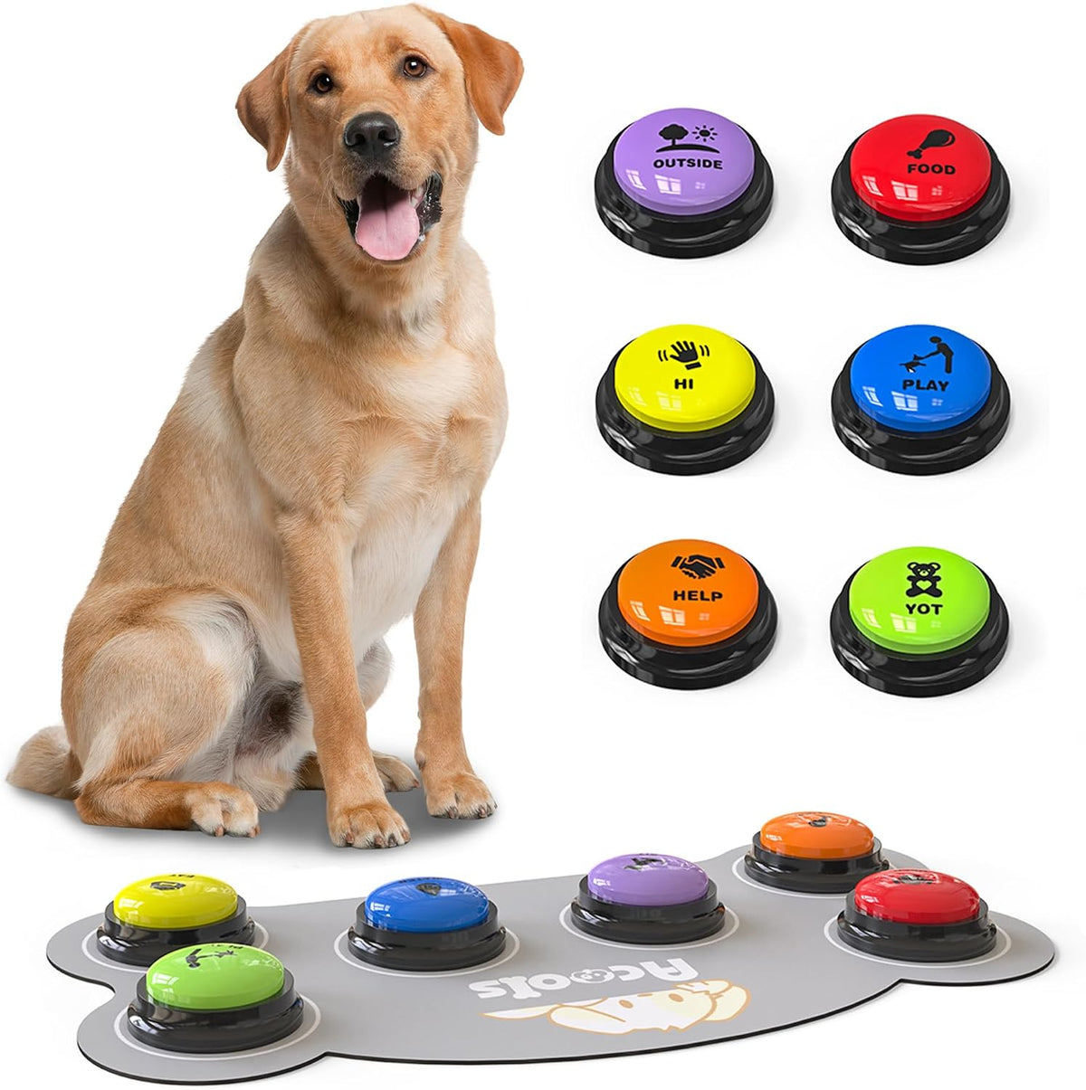 Acools Dog Buttons for Communication, 6 Pcs Dog Talking Button Set, 30s Voice Recordable Pet Training Buzzer, Speaking Buttons for Cats & Dogs with Waterproof Dog Activity Mat and 24 Scene Stickers - Image 14