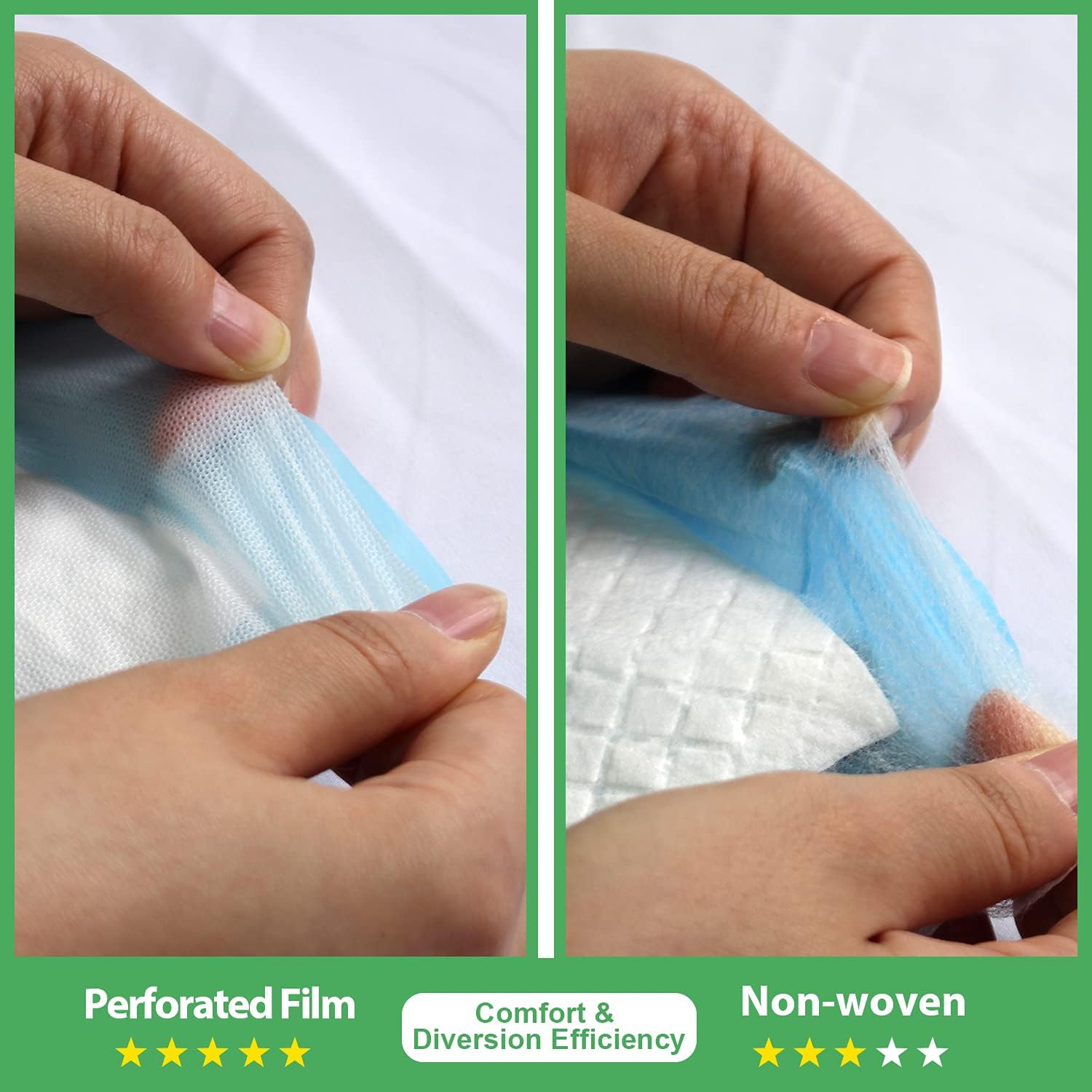 Thick puppy pee pads showing the six layer absorbent technology.