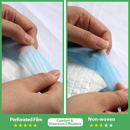 Thick puppy pee pads showing the six layer absorbent technology.