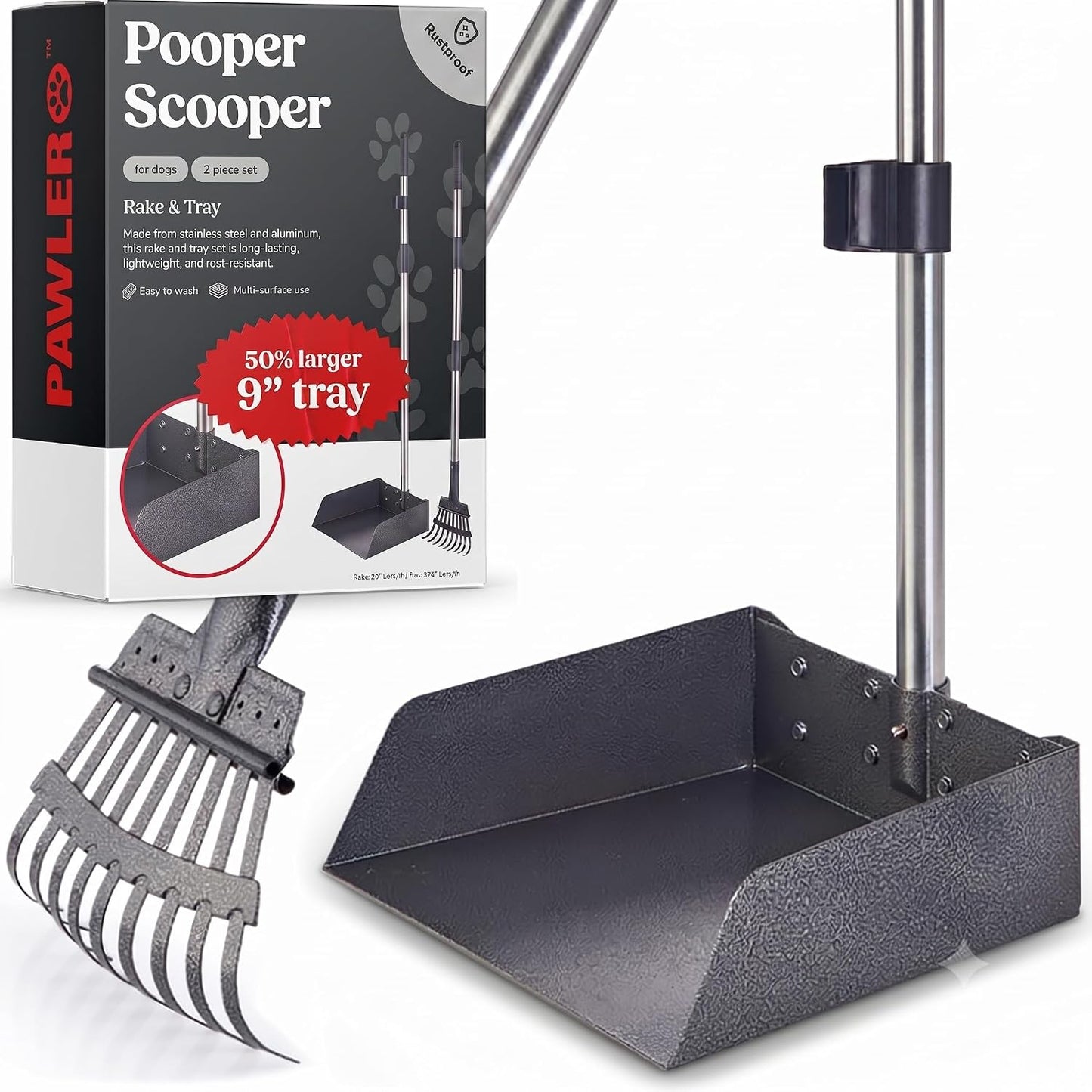 Pawler Pooper Scooper for Large Dogs, Small Dogs and Horses, Metal Poop Scooper Set with Long Handle Rake, Spade and Tray for Yard, Grass, Dirt or Gravel, Heavy Duty Aluminum Poop Picker Upper - Image 11