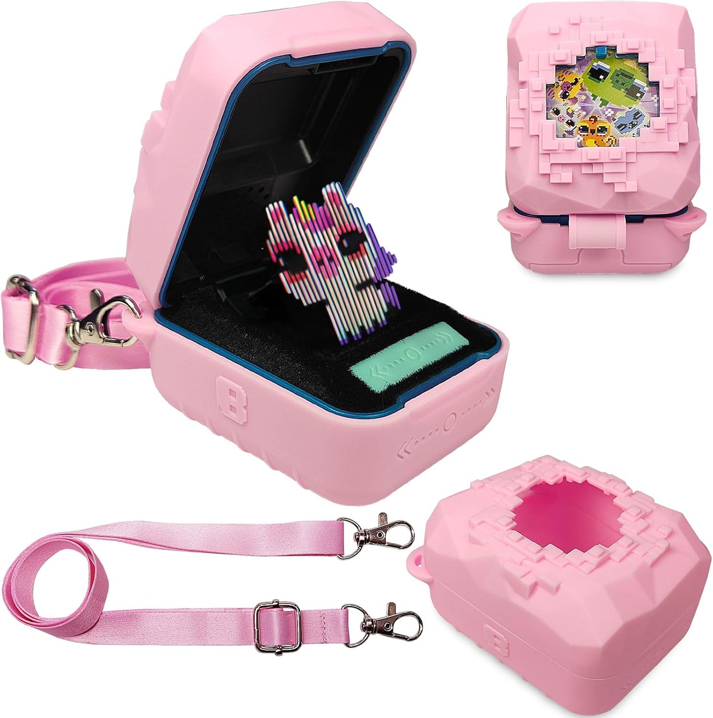 JCHPINE silicone cover case for bitzee magicals front view showing pink brick texture protective skin