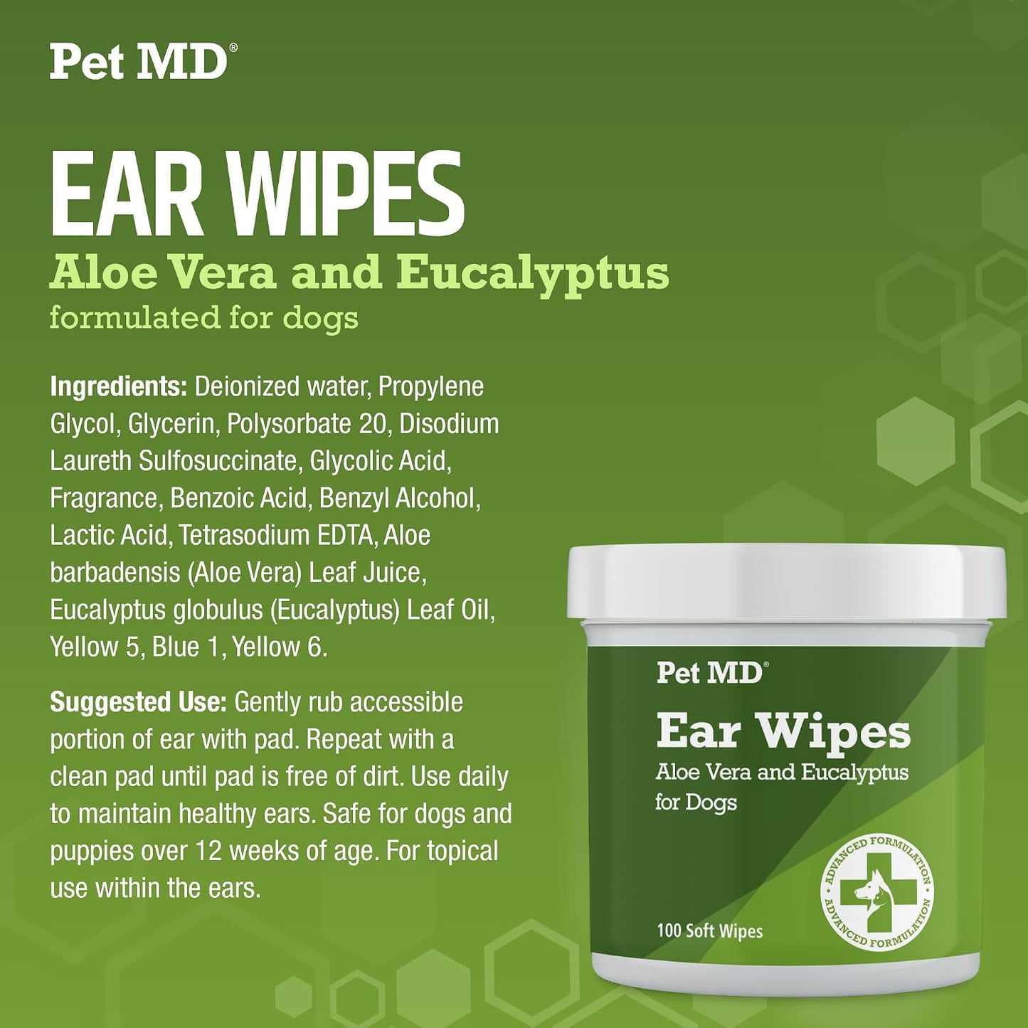 Dog having ears cleaned with Pet MD wipes