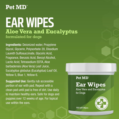 Dog having ears cleaned with Pet MD wipes