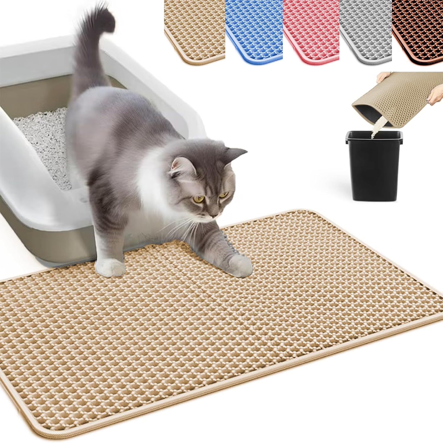 HCY&WLD Cat Litter Mat, Honeycomb Double Layer Cat Litter Trapping Mat, Waterproof Urine Proof Non-Slip, Scatter Control, Less Waste, Easier to Clean, Pink, 24" x 18" - Image 10